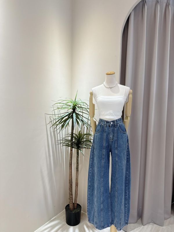 厚磅立體縫線牛仔寬褲 厚磅立體縫線牛仔寬褲