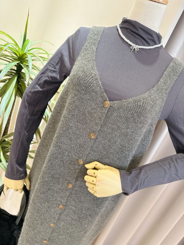 混色針織吊帶背心裙 混色針織吊帶背心裙