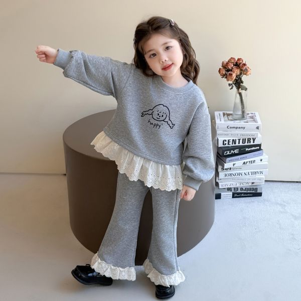 小女孩下擺蕾絲套裝(灰) 小女孩下擺蕾絲套裝(灰)