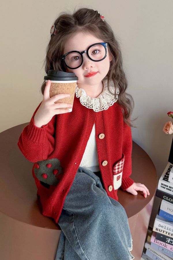 森林系可愛針織外套+內搭花邊上衣套裝 森林系可愛針織外套+內搭花邊上衣套裝