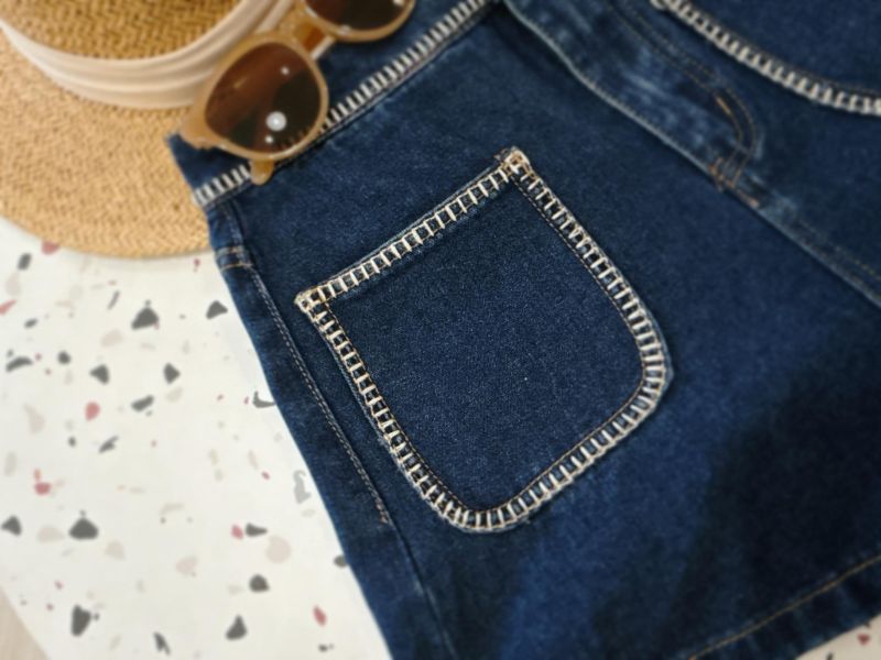 車線滾邊牛仔短褲 車線滾邊牛仔短褲