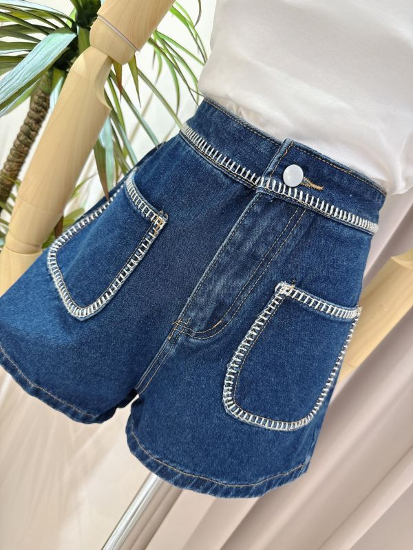 車線滾邊牛仔短褲 車線滾邊牛仔短褲