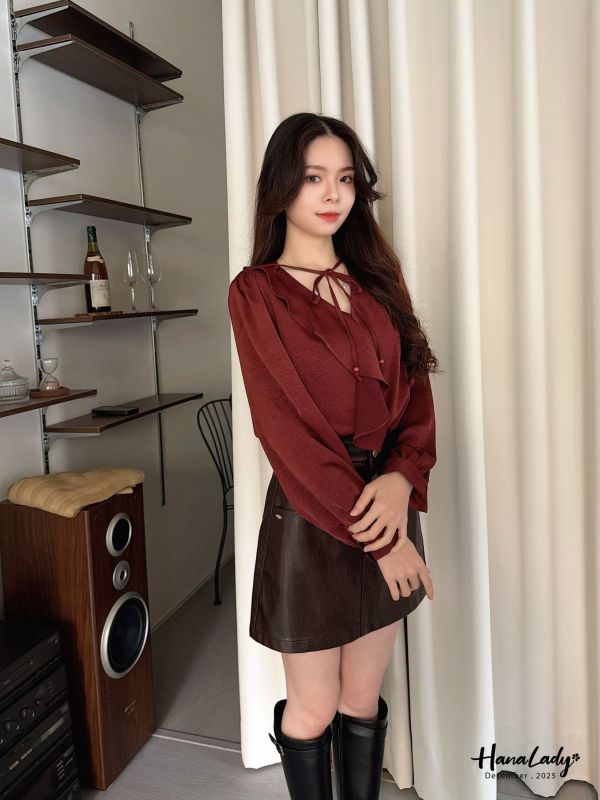 WQA05 波浪領微光澤壓紋雪紡 