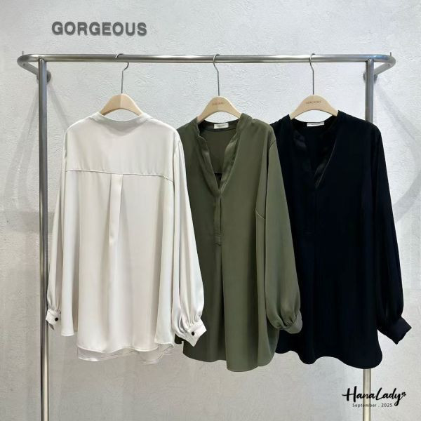 WKA18 精緻大V領長版雪紡衫 