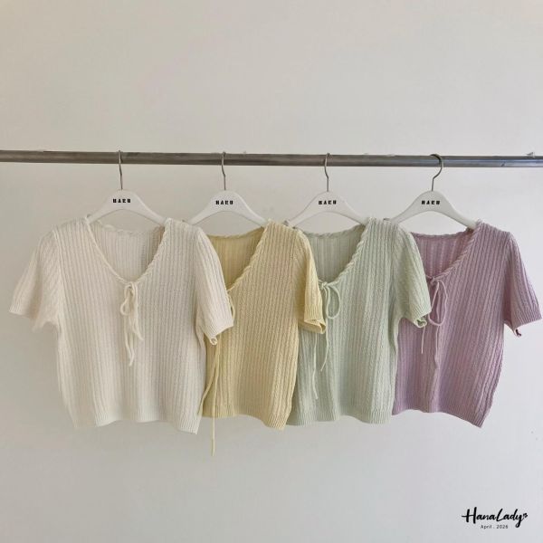 LFA69 小麻花綁結領針織上衣 