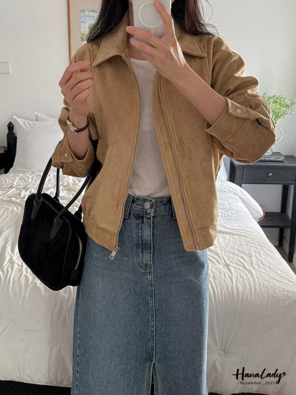 WJA63 率性麂皮拉鍊機車裝 