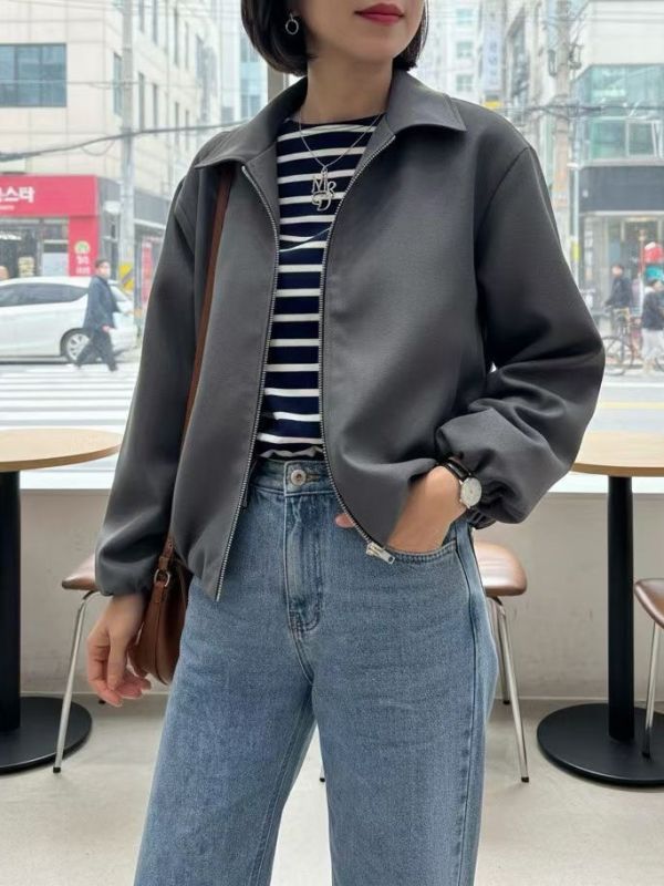 WQB24 極細棉絨感拉鍊翻領外套 