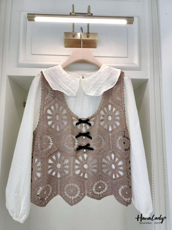 WJA20 日系兩件式勾針花紋上衣 