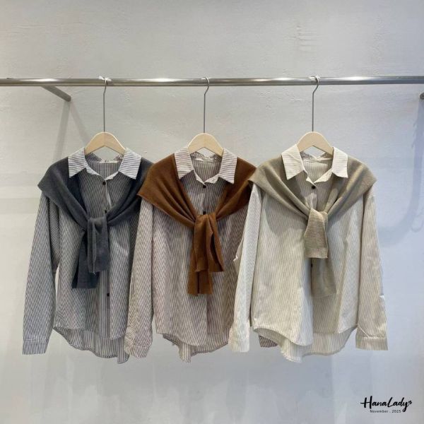 WJA11 直條順身披肩單寧衫 