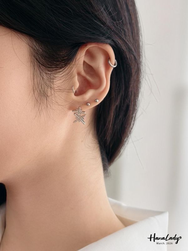 LSA69 雙星閃耀銀針耳環 