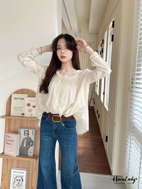 WKA59 復古麂皮腰帶喇叭丹寧褲 