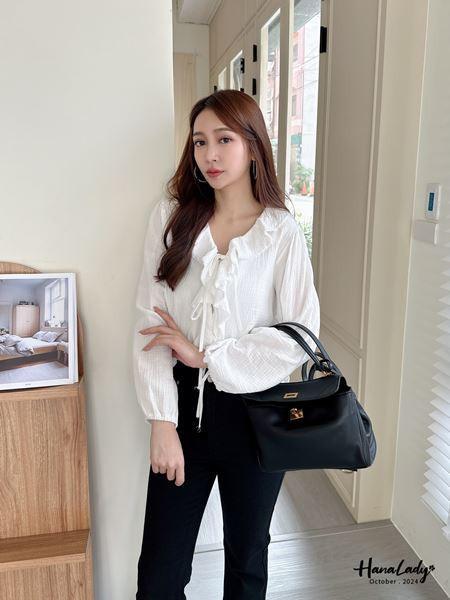 FTA15 浪漫荷葉領綁帶上衣 