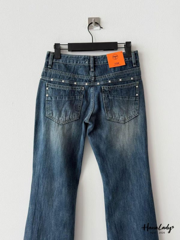 LFA25 翹臀卯釘春夏薄丹寧喇叭褲 