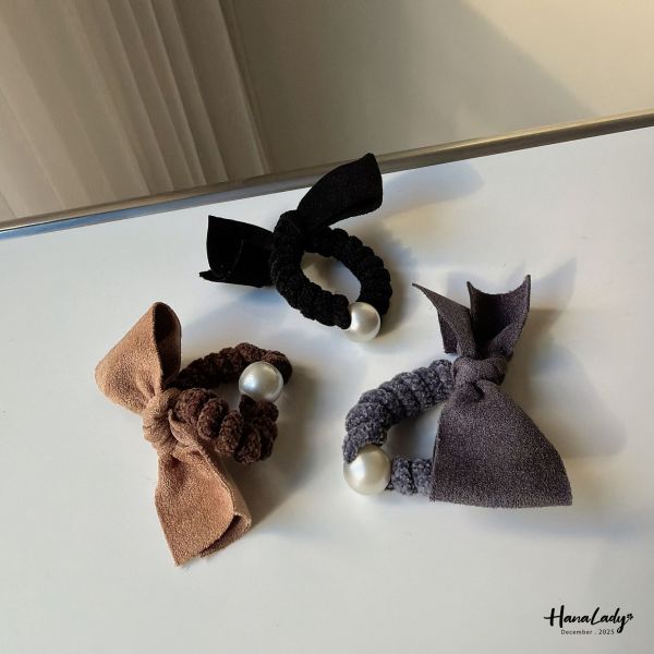 WQB51 麂皮蝴蝶結針織髮圈 