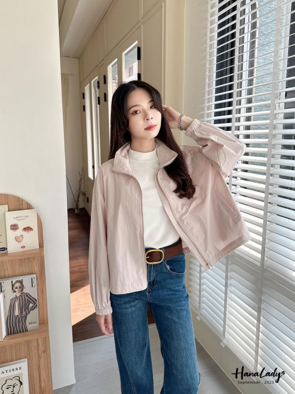 WKA26 拉鍊翻領下抽繩薄外套 