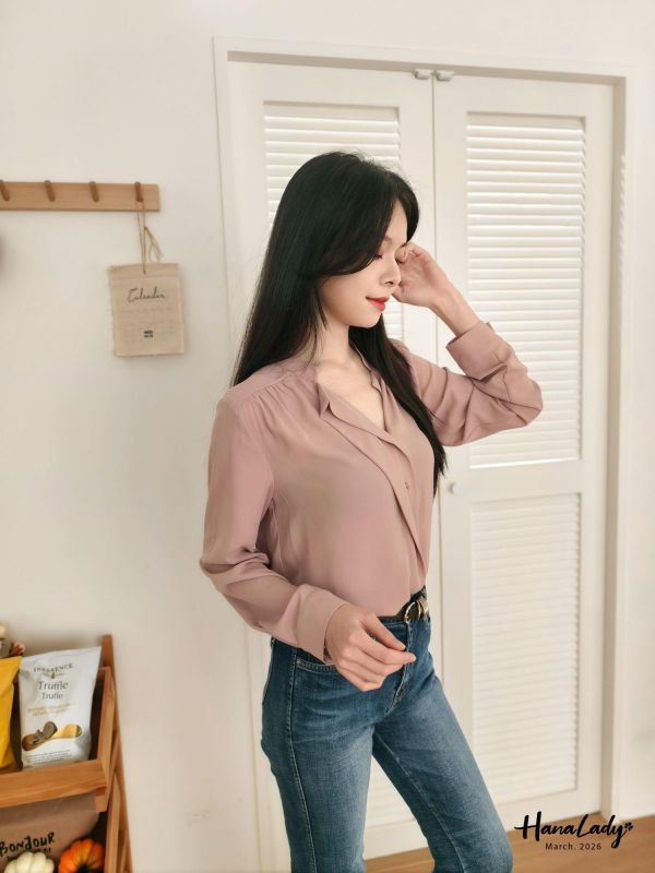 LSA24 優雅排釦V領雪紡衫 