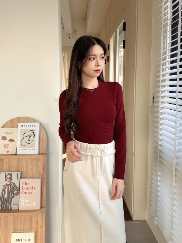 WQB04 休閒抽繩後開衩長裙 