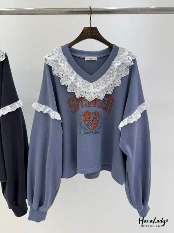 WJA37 層次蕾絲V領休閒T 