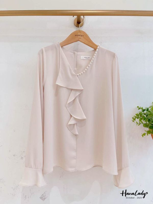 WTA37 釘珠波浪領雪紡上衣 