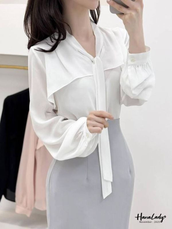 WJA91 浪漫斗篷領雪紡衫 