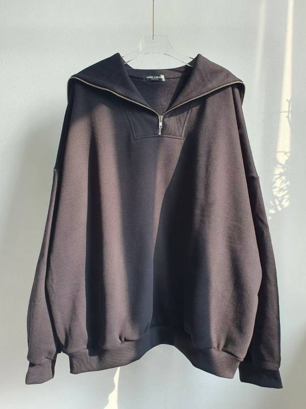 WQA67 簡約拉鍊內刷毛長版T 