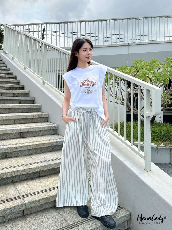 WKA53 休閒直條抽繩棉褲 