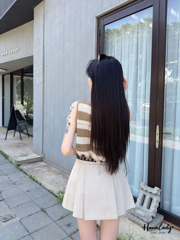 LLA95 針織無袖條紋開釦背心 