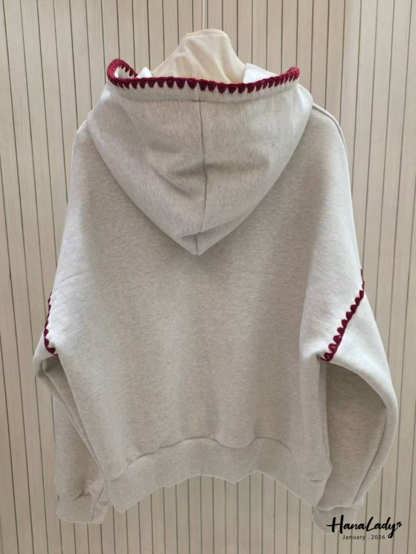 LEA78 刺繡波浪邊抽繩帽T 