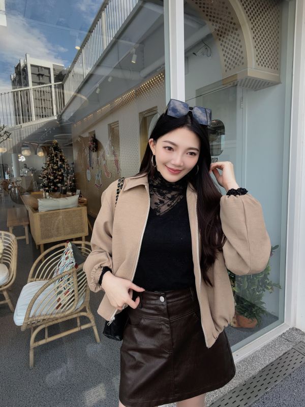 WQB24 極細棉絨感拉鍊翻領外套 