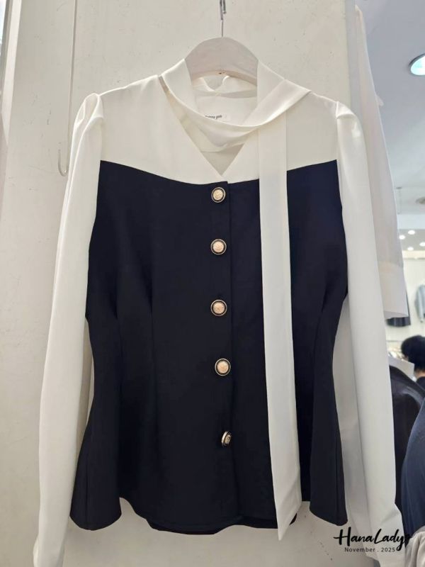 WJA45 優雅V領收腰金扣雪紡 