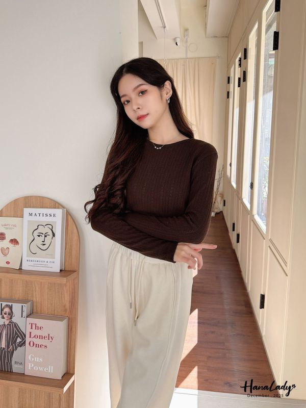 WQA92 小洞洞坑條針織上衣 