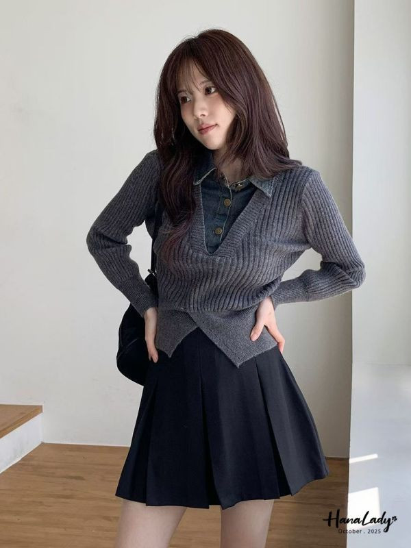 WTB34 經典壓褶後鬆緊褲裙 