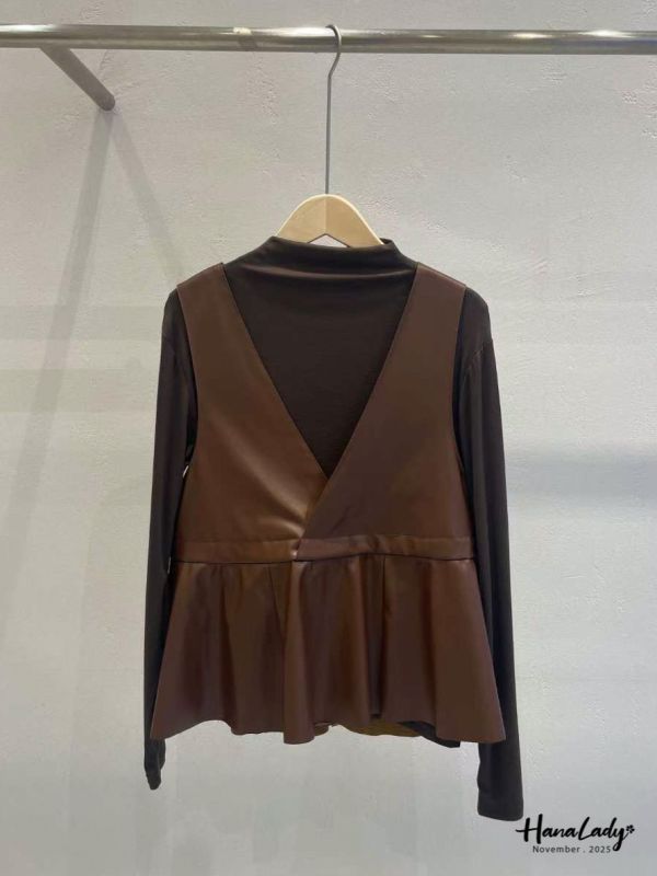 WJA10 率性兩件式收腰皮革上衣 