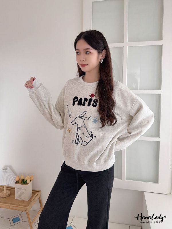 WJA18 狗狗塗鴉刺繡寬版大學T 