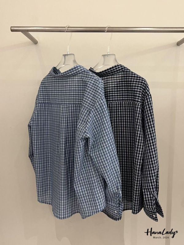 LSA18 高質感字母刺繡格子襯衫 