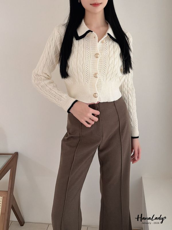 LEA16 菱格麻花線條針織上衣 