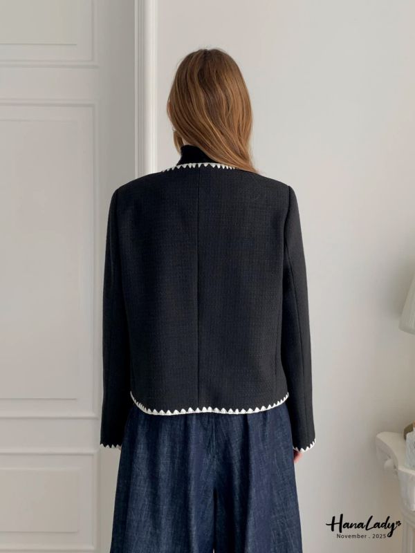 WJA73 三角拷克邊小香風外 