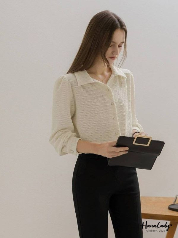 WTA50 立體細紋精緻釦襯衫 