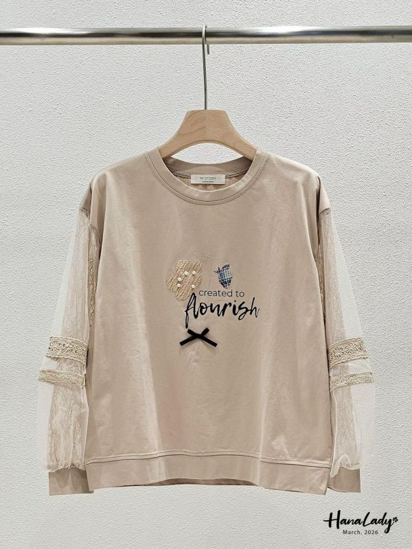 LSA08 知性小花拼接蕾絲袖上衣 