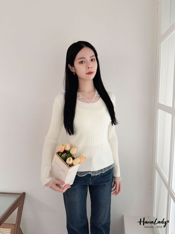 LEA66 網紗領針織上衣 