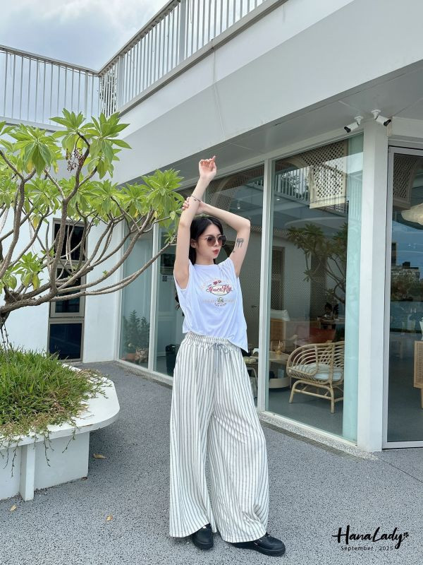 WKA53 休閒直條抽繩棉褲 