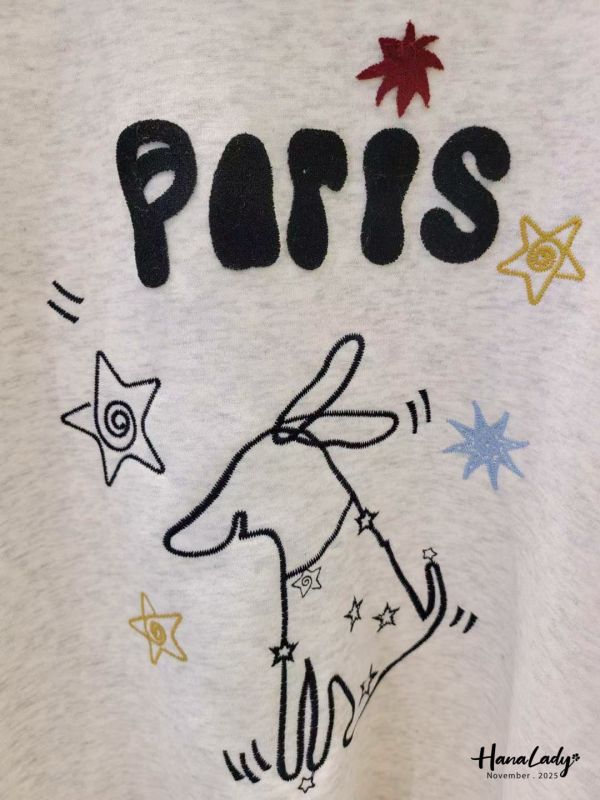 WJA18 狗狗塗鴉刺繡寬版大學T 