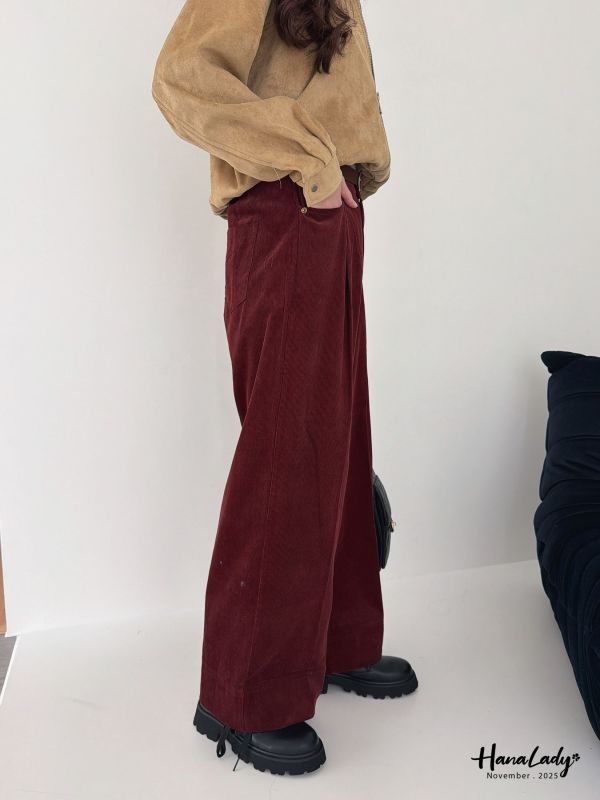 WJA98 質感燈心絨壓摺寬褲 