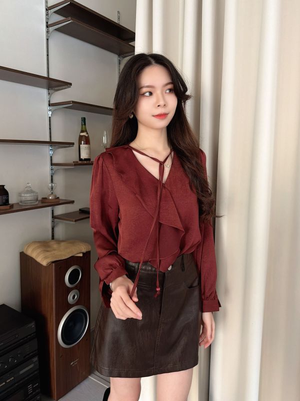 WQA05 波浪領微光澤壓紋雪紡 