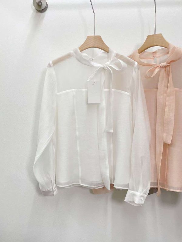 WQB20 氣質透袖領壓紋綁帶衫 