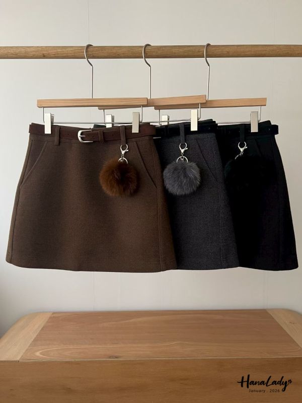 LEB08 附毛球腰帶棉絨褲裙 