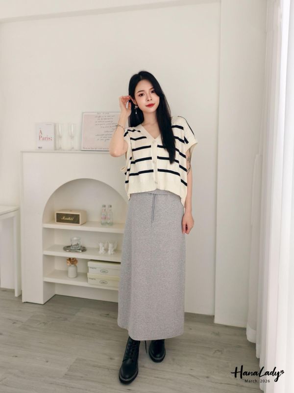 LSA13 美釦柔軟針織條紋背心 