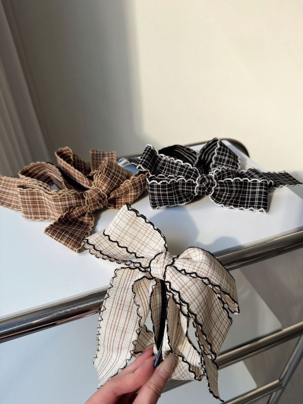 WQB43 格紋垂墜蝴蝶結香蕉夾 