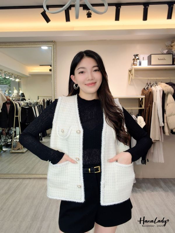 WJB42 金蔥點綴珍珠釦毛料背心 