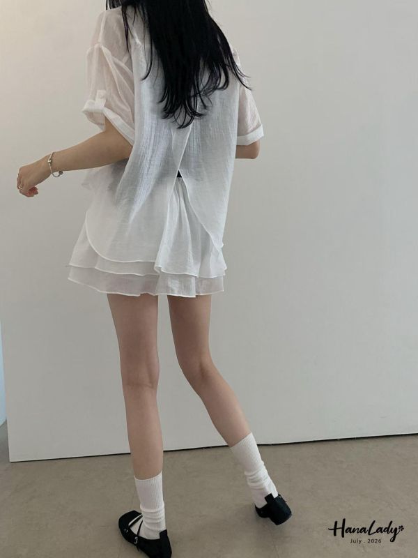 LCA08 美背後開岔涼感排釦衫 